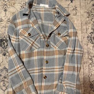 Plaid Long Sleeve Shirt - Gray and Brown